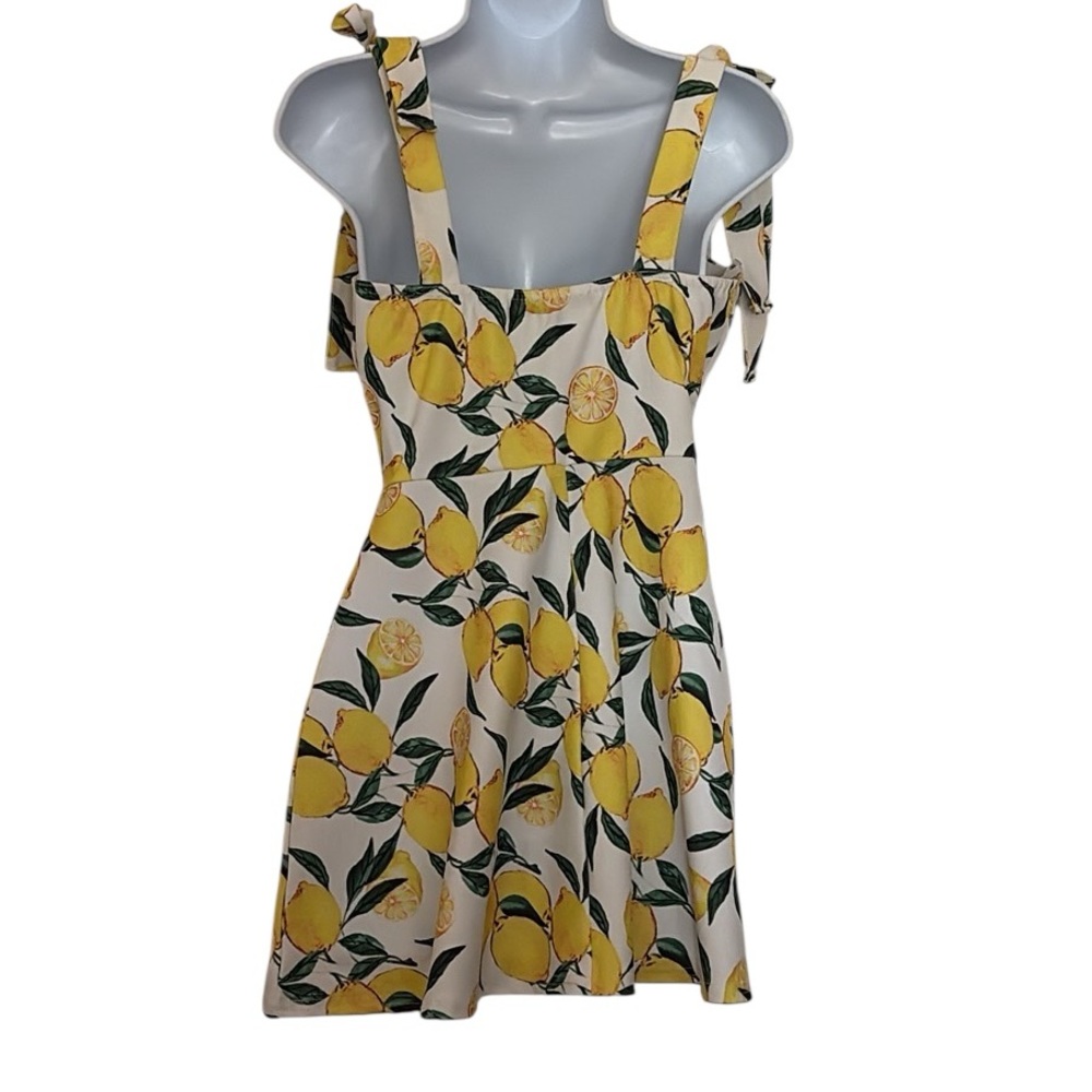 Misguided Lemon Print Petite NWOT mini skater dress with shoulder ties 6P - Picture 4 of 8